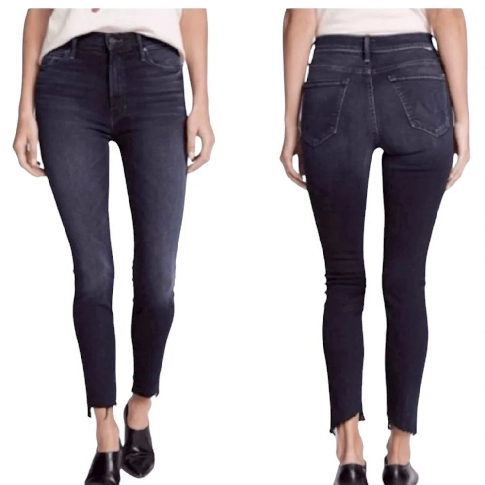 MOTHER The Stunner Zip Two Step Fray Dark Wash High Rise Jeans in Last Call